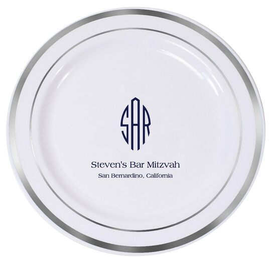 Shaped Oval Monogram with Text Premium Banded Plastic Plates